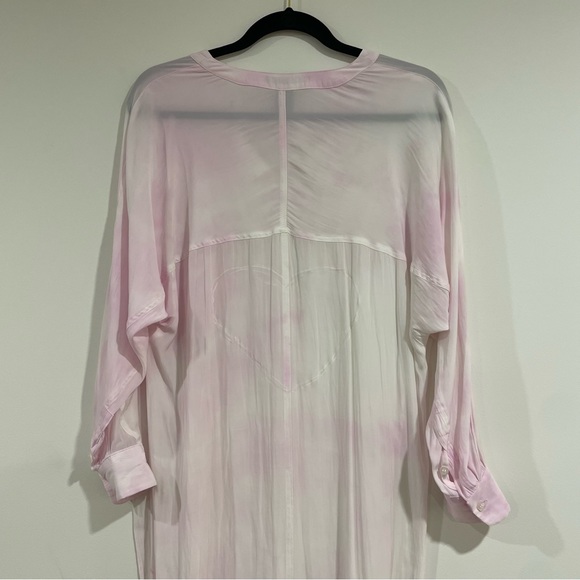 Smythe pink & white tie dye long sleeve v neck maxi tunic blouse top heart sz XS - Picture 4 of 5
